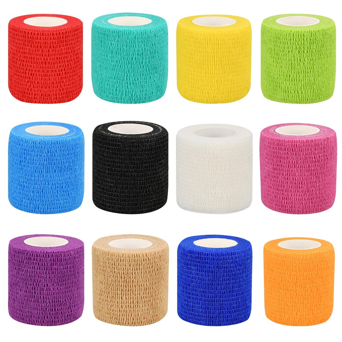 12er-Pack Selbstklebende Bandagenwickel, 5 cm x 4,5 m, Mehrfarbig