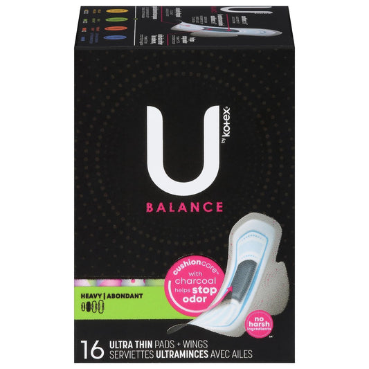 U by Kotex Balance Heavy Ultra Dünne Binden mit Flügeln, 16 Stück – Nachhaltige Menstruationshygiene aus Bambus