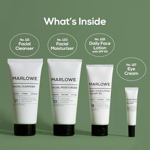 MARLOWE. Männer Hautpflegeset – Tägliche Essential Gesichtspflege mit Reiniger, Feuchtigkeitscreme, Augencreme & Tageslotion mit LSF 50 – Vegan