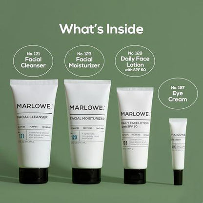 MARLOWE. Männer Hautpflegeset – Tägliche Essential Gesichtspflege mit Reiniger, Feuchtigkeitscreme, Augencreme & Tageslotion mit LSF 50 – Vegan