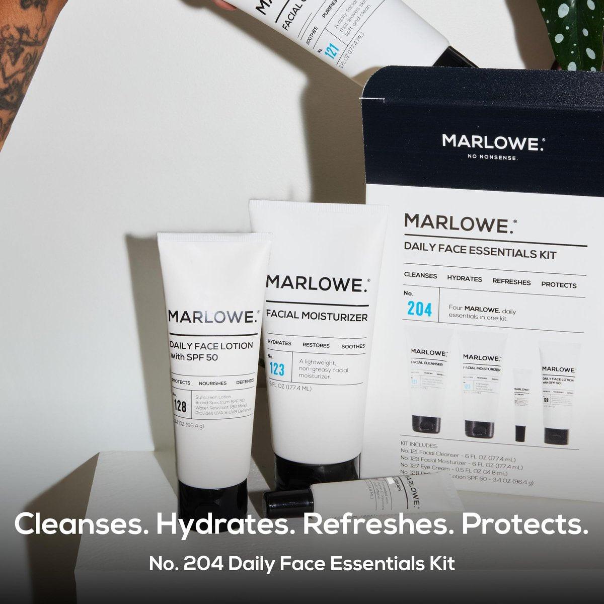 MARLOWE. Männer Hautpflegeset – Tägliche Essential Gesichtspflege mit Reiniger, Feuchtigkeitscreme, Augencreme & Tageslotion mit LSF 50 – Vegan