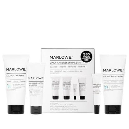 MARLOWE. Männer Hautpflegeset – Tägliche Essential Gesichtspflege mit Reiniger, Feuchtigkeitscreme, Augencreme & Tageslotion mit LSF 50 – Vegan