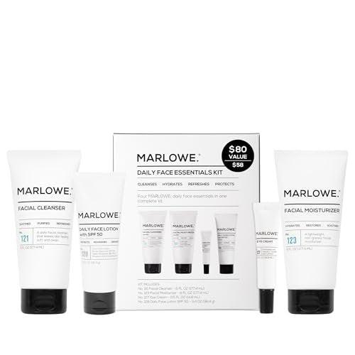 MARLOWE. Männer Hautpflegeset – Tägliche Essential Gesichtspflege mit Reiniger, Feuchtigkeitscreme, Augencreme & Tageslotion mit LSF 50 – Vegan