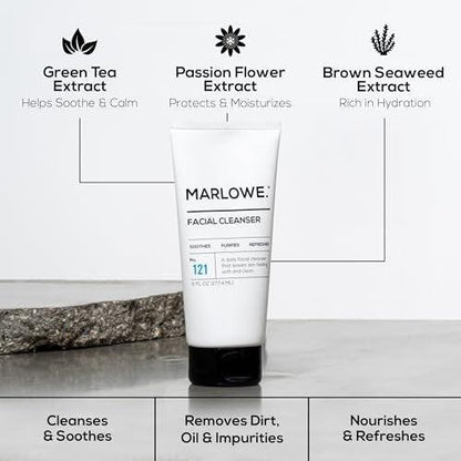MARLOWE. Männer Hautpflegeset – Tägliche Essential Gesichtspflege mit Reiniger, Feuchtigkeitscreme, Augencreme & Tageslotion mit LSF 50 – Vegan