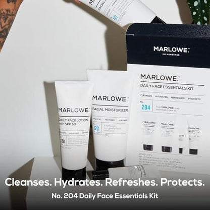 MARLOWE. Männer Hautpflegeset – Tägliche Essential Gesichtspflege mit Reiniger, Feuchtigkeitscreme, Augencreme & Tageslotion mit LSF 50 – Vegan