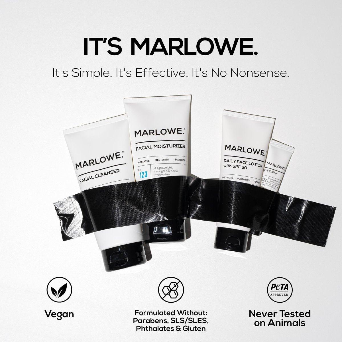 MARLOWE. Männer Hautpflegeset – Tägliche Essential Gesichtspflege mit Reiniger, Feuchtigkeitscreme, Augencreme & Tageslotion mit LSF 50 – Vegan