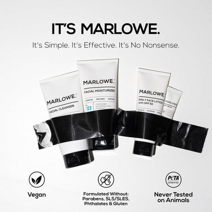 MARLOWE. Männer Hautpflegeset – Tägliche Essential Gesichtspflege mit Reiniger, Feuchtigkeitscreme, Augencreme & Tageslotion mit LSF 50 – Vegan