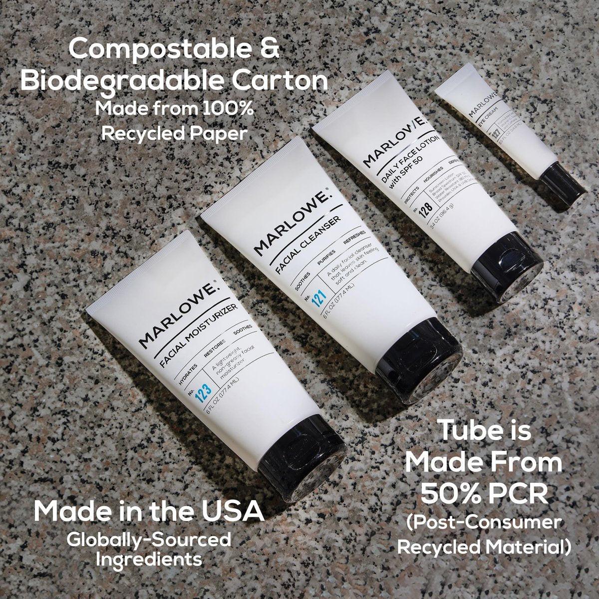 MARLOWE. Männer Hautpflegeset – Tägliche Essential Gesichtspflege mit Reiniger, Feuchtigkeitscreme, Augencreme & Tageslotion mit LSF 50 – Vegan