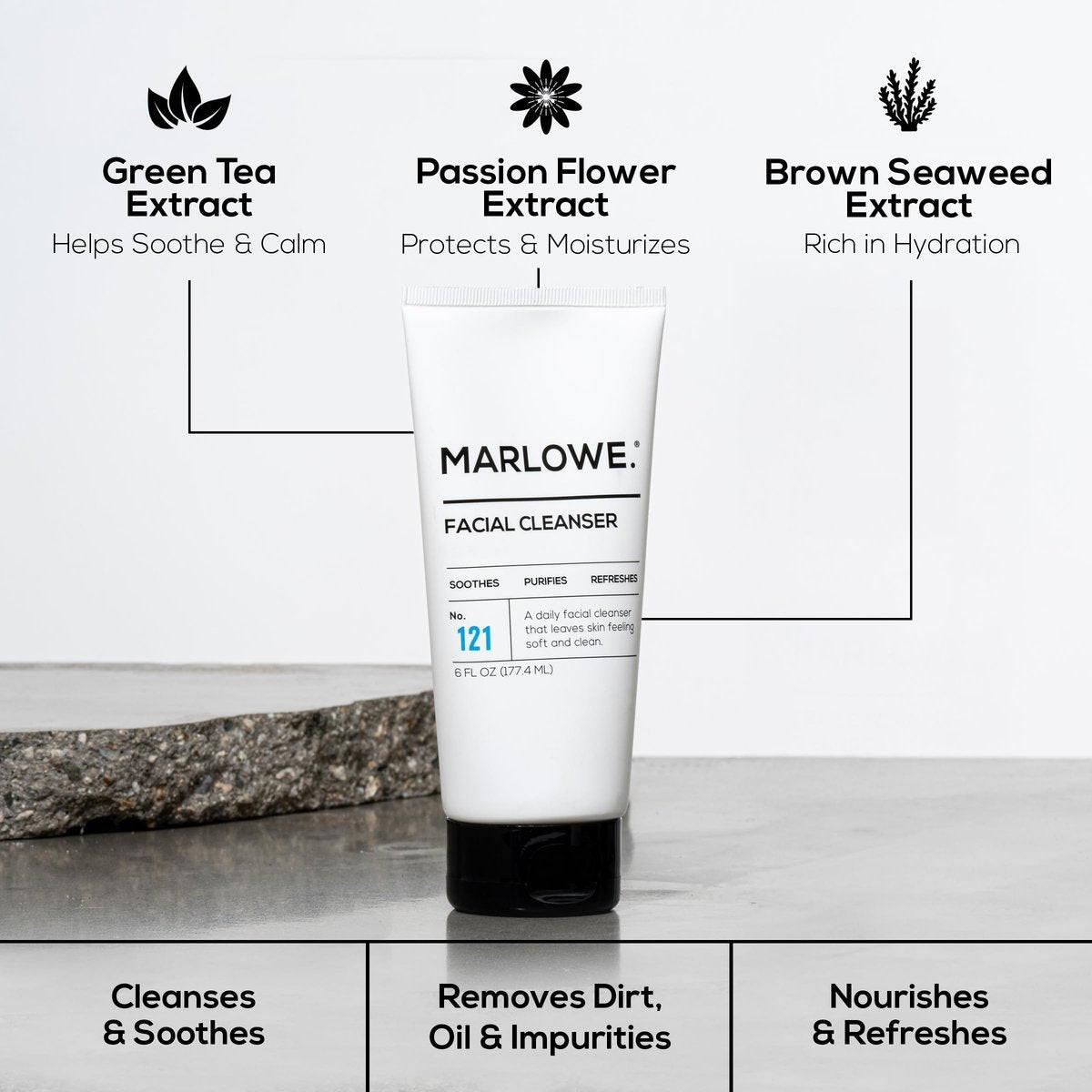 MARLOWE. Männer Hautpflegeset – Tägliche Essential Gesichtspflege mit Reiniger, Feuchtigkeitscreme, Augencreme & Tageslotion mit LSF 50 – Vegan