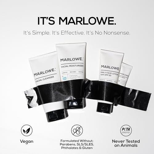 MARLOWE. Männer Hautpflegeset – Tägliche Essential Gesichtspflege mit Reiniger, Feuchtigkeitscreme, Augencreme & Tageslotion mit LSF 50 – Vegan