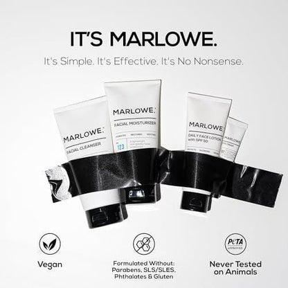 MARLOWE. Männer Hautpflegeset – Tägliche Essential Gesichtspflege mit Reiniger, Feuchtigkeitscreme, Augencreme & Tageslotion mit LSF 50 – Vegan
