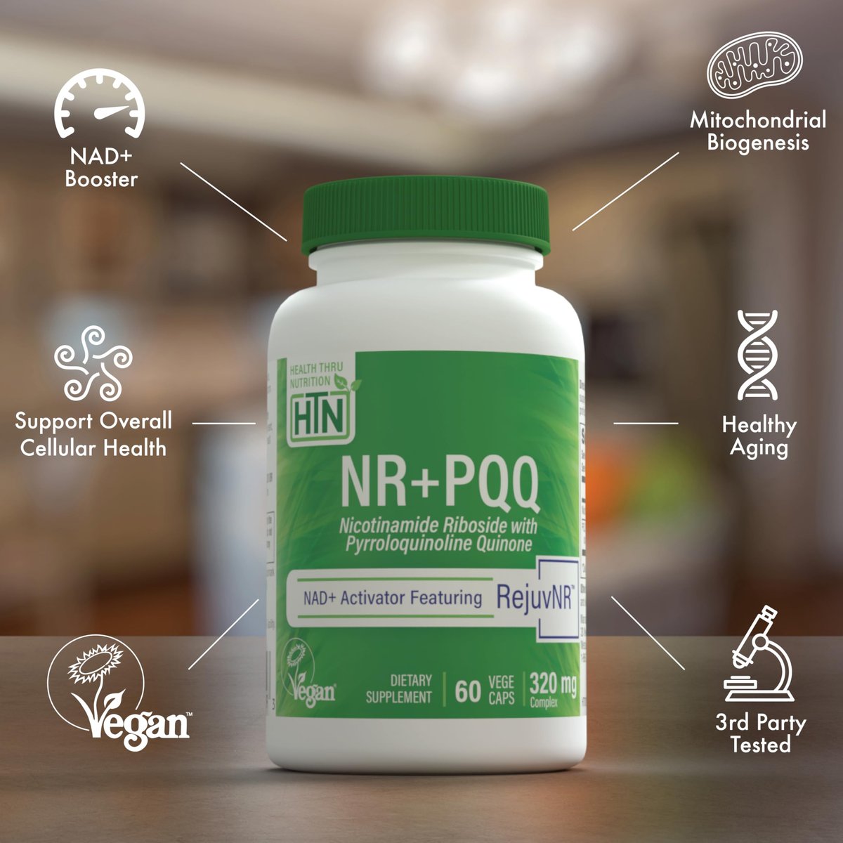 NAD+ Aktivator mit NR und PQQ | 300 mg Nicotinamid-Ribosid + 20 mg PQQ | Mitochondrien-Maximierer | Non-GMO | 60 Kapseln