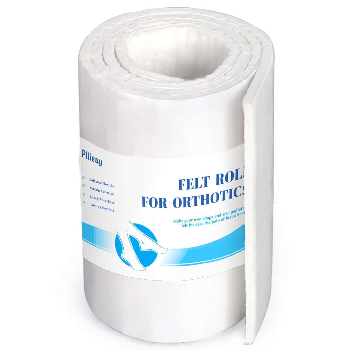 Pllieay Filzrollen mit Kleberücken, Orthopädische Filzrolle 1/4 Zoll dick 6 Zoll x 1,1 Yard, Qualitäts-Rayon-Mischung für Polsterung und Unterstützung bei Fußschmerzen