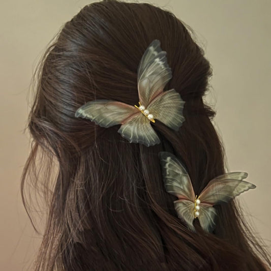 Jumwrit 2er-Set Schmetterlingshaarspangen – Boho Perlen Grün 3D Flügel Haarspange Starker Halt Fee Haaraccessoire für Frauen Mädchen