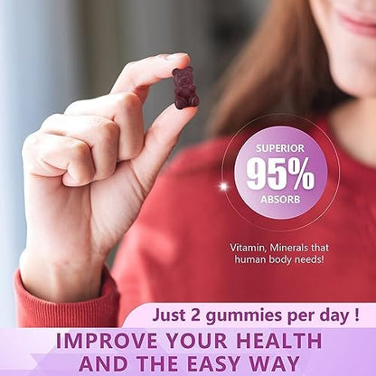 Calcium Magnesium Zink mit Vitamin D3 – Zuckerfreie Calcium Gummies für Frauen und Männer, hochabsorbierbare Zink Gummies für Knochen-, Muskel- und Immununterstützung, veganer Holunderbeergeschmack – 60 Stück