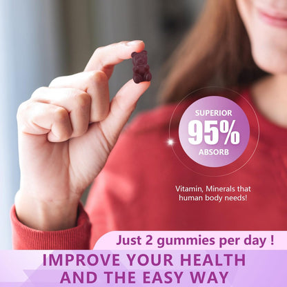Calcium Magnesium Zink mit Vitamin D3 – Zuckerfreie Calcium Gummies für Frauen und Männer, hochabsorbierbare Zink Gummies für Knochen-, Muskel- und Immununterstützung, veganer Holunderbeergeschmack – 60 Stück
