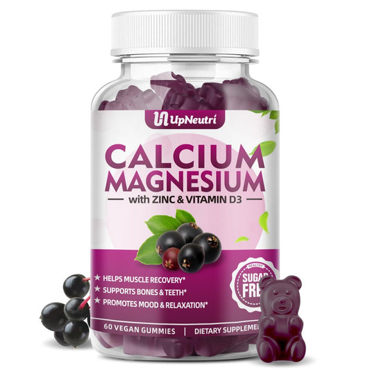 Calcium Magnesium Zink mit Vitamin D3 – Zuckerfreie Calcium Gummies für Frauen und Männer, hochabsorbierbare Zink Gummies für Knochen-, Muskel- und Immununterstützung, veganer Holunderbeergeschmack – 60 Stück