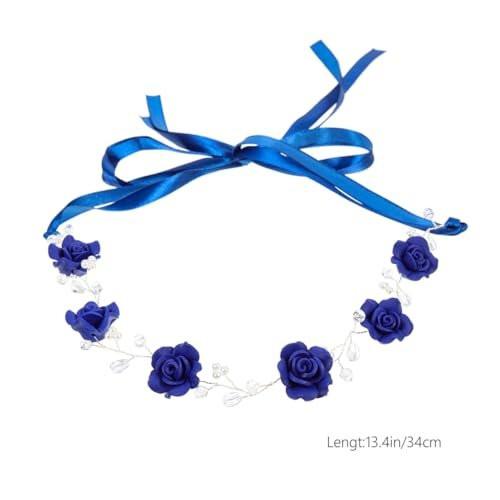 WOFASHPURET Blue Rose Pearl Haarspange - Rhinestone Hochzeitshaarband für Bräute Blumenmädchen Elegante Brauthaarrebe mit maritimen Blumendekor für Party Bankett 30 cm