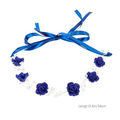 WOFASHPURET Blue Rose Pearl Haarspange - Rhinestone Hochzeitshaarband für Bräute Blumenmädchen Elegante Brauthaarrebe mit maritimen Blumendekor für Party Bankett 30 cm