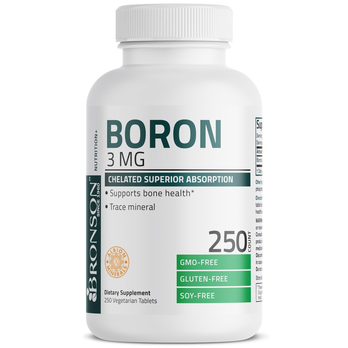 Bronson Boron 3 MG Chelated – Hoch bioverfügbares Spurenelement für starke Knochen, Non-GMO, 250 vegane Tabletten