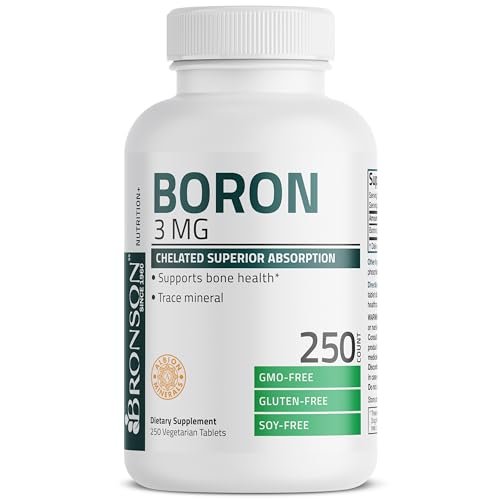 Bronson Boron 3 MG Chelated – Hoch bioverfügbares Spurenelement für starke Knochen, Non-GMO, 250 vegane Tabletten
