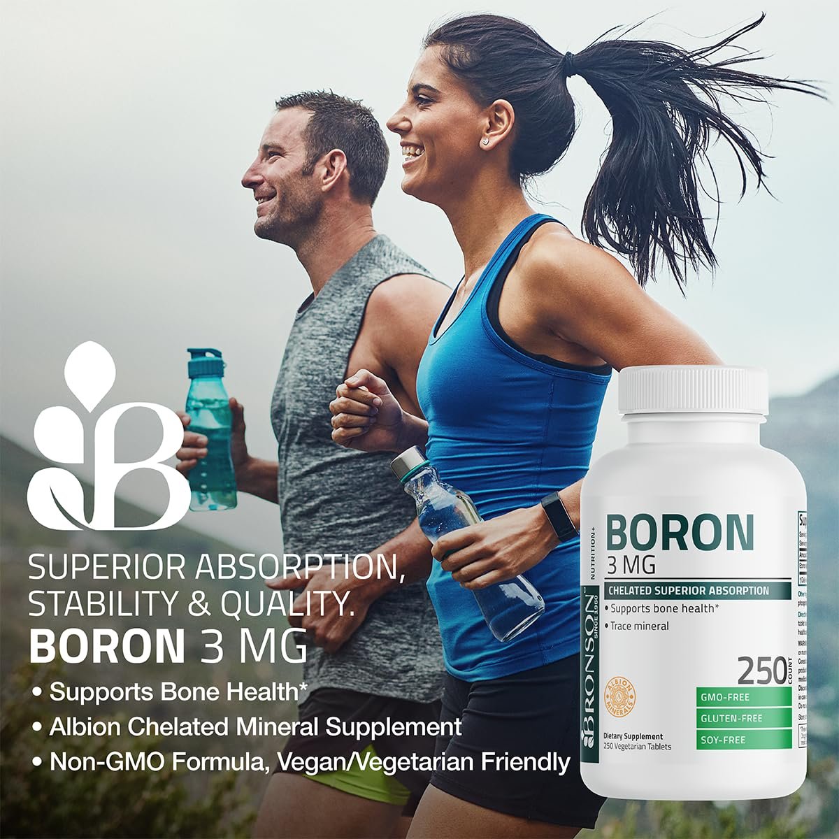 Bronson Boron 3 MG Chelated – Hoch bioverfügbares Spurenelement für starke Knochen, Non-GMO, 250 vegane Tabletten