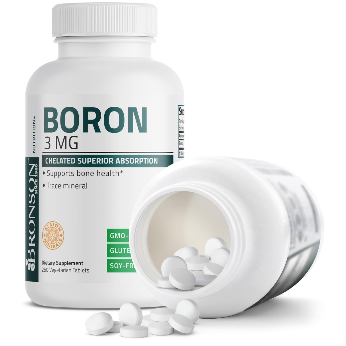 Bronson Boron 3 MG Chelated – Hoch bioverfügbares Spurenelement für starke Knochen, Non-GMO, 250 vegane Tabletten