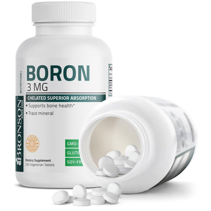 Bronson Boron 3 MG Chelated – Hoch bioverfügbares Spurenelement für starke Knochen, Non-GMO, 250 vegane Tabletten