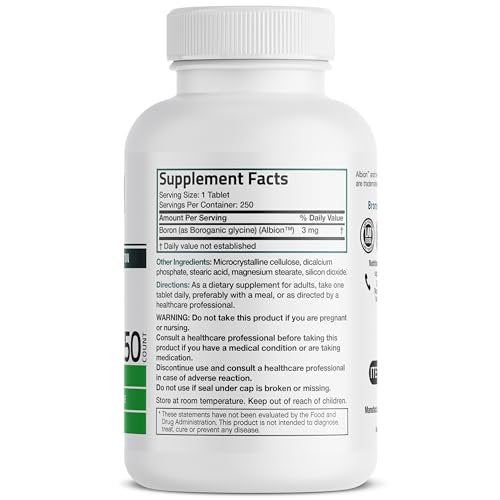 Bronson Boron 3 MG Chelated – Hoch bioverfügbares Spurenelement für starke Knochen, Non-GMO, 250 vegane Tabletten
