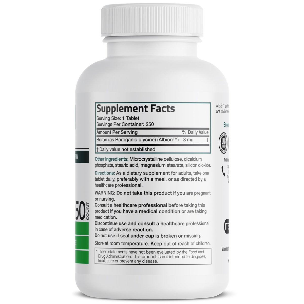 Bronson Boron 3 MG Chelated – Hoch bioverfügbares Spurenelement für starke Knochen, Non-GMO, 250 vegane Tabletten