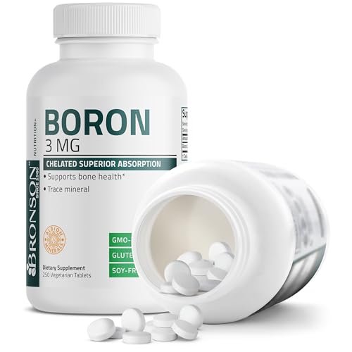 Bronson Boron 3 MG Chelated – Hoch bioverfügbares Spurenelement für starke Knochen, Non-GMO, 250 vegane Tabletten
