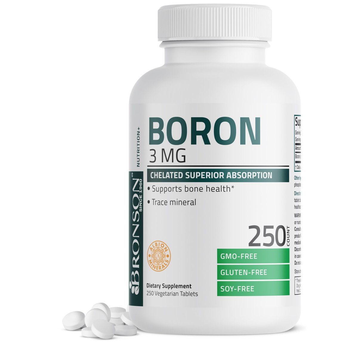 Bronson Boron 3 MG Chelated – Hoch bioverfügbares Spurenelement für starke Knochen, Non-GMO, 250 vegane Tabletten