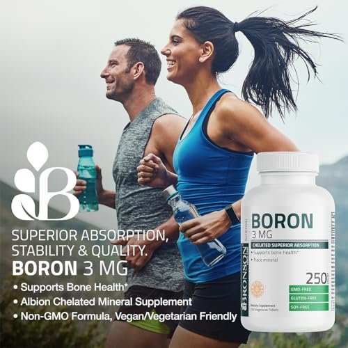 Bronson Boron 3 MG Chelated – Hoch bioverfügbares Spurenelement für starke Knochen, Non-GMO, 250 vegane Tabletten