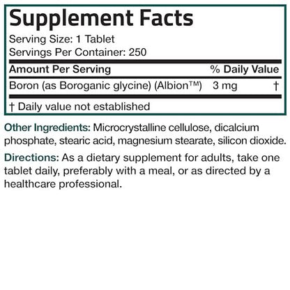 Bronson Boron 3 MG Chelated – Hoch bioverfügbares Spurenelement für starke Knochen, Non-GMO, 250 vegane Tabletten