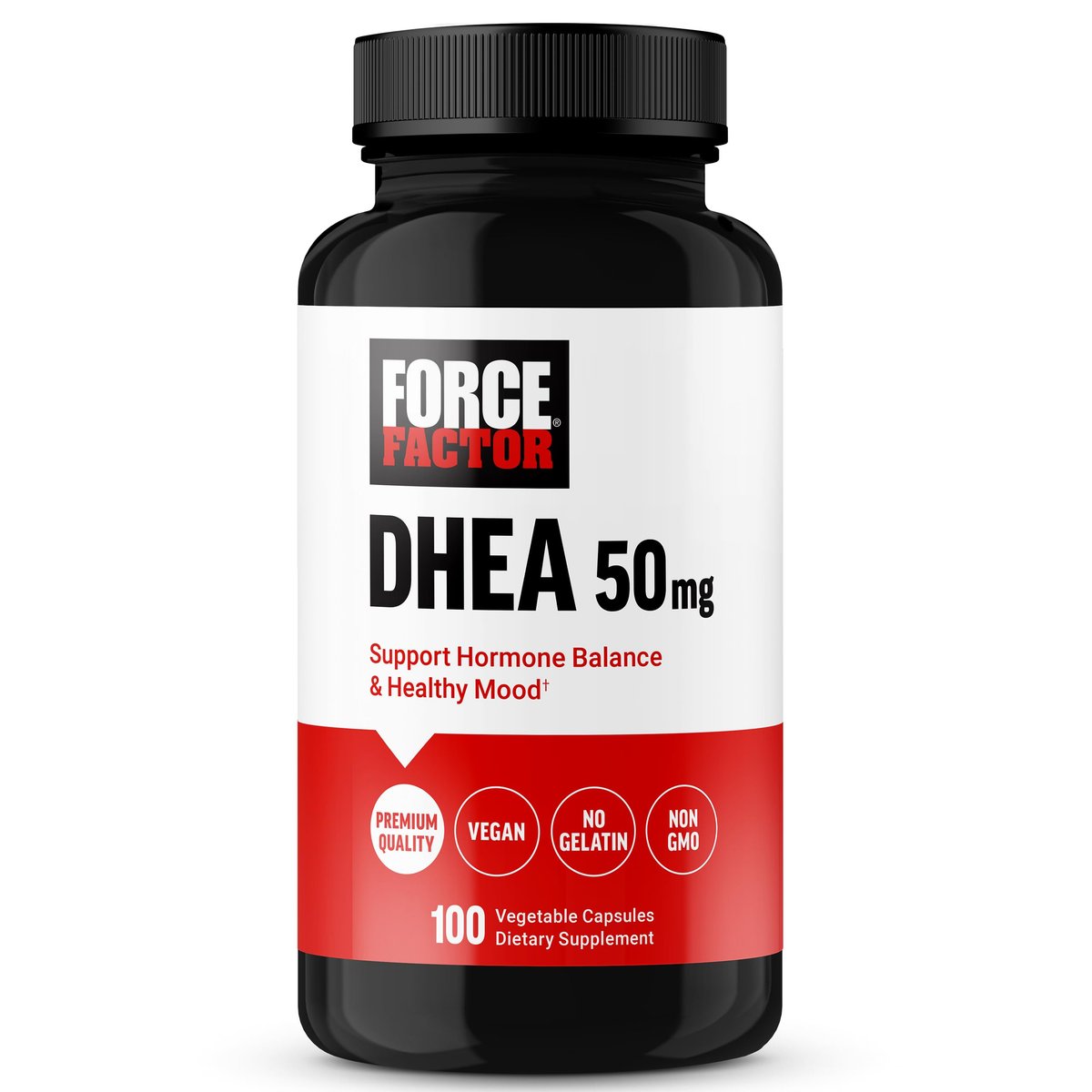 Force Factor DHEA 50mg – Hormonhaushalt & Ausgeglichene Stimmung für Frauen und Männer, Hochwertig, Vegan, Nicht-GVO, 100 Kapseln