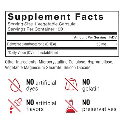 Force Factor DHEA 50mg – Hormonhaushalt & Ausgeglichene Stimmung für Frauen und Männer, Hochwertig, Vegan, Nicht-GVO, 100 Kapseln