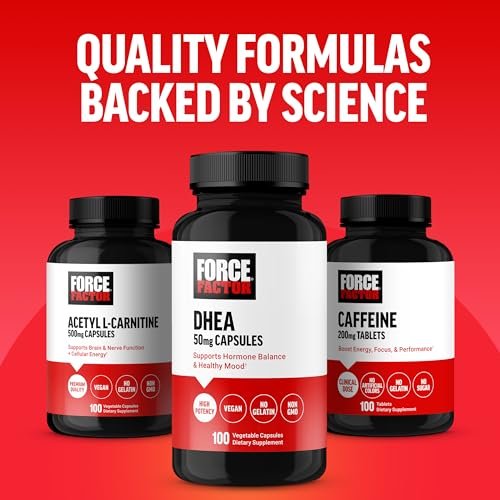 Force Factor DHEA 50mg – Hormonhaushalt & Ausgeglichene Stimmung für Frauen und Männer, Hochwertig, Vegan, Nicht-GVO, 100 Kapseln