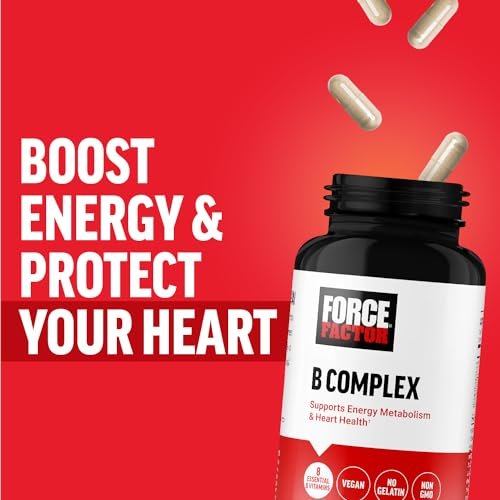 Force Factor Vitamin B Komplex – Für Energie, Vitalität und Herzgesundheit – mit Vitamin B1, B2, B3, B6, B12 und mehr – Vegan, Non-GMO – 60 Kapseln