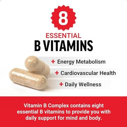 Force Factor Vitamin B Komplex – Für Energie, Vitalität und Herzgesundheit – mit Vitamin B1, B2, B3, B6, B12 und mehr – Vegan, Non-GMO – 60 Kapseln