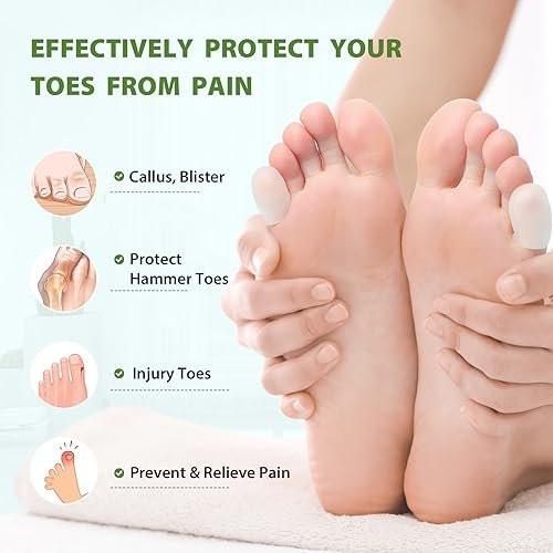 Gel Pinky Zehenhülsen Zehenschützer - Bukihome 8er Pack Silikon Zehenkappen mit Aloe Vera Extrakt - Zehenschutzpolster für Damen & Herren - Schützt Hühneraugen, Blasen