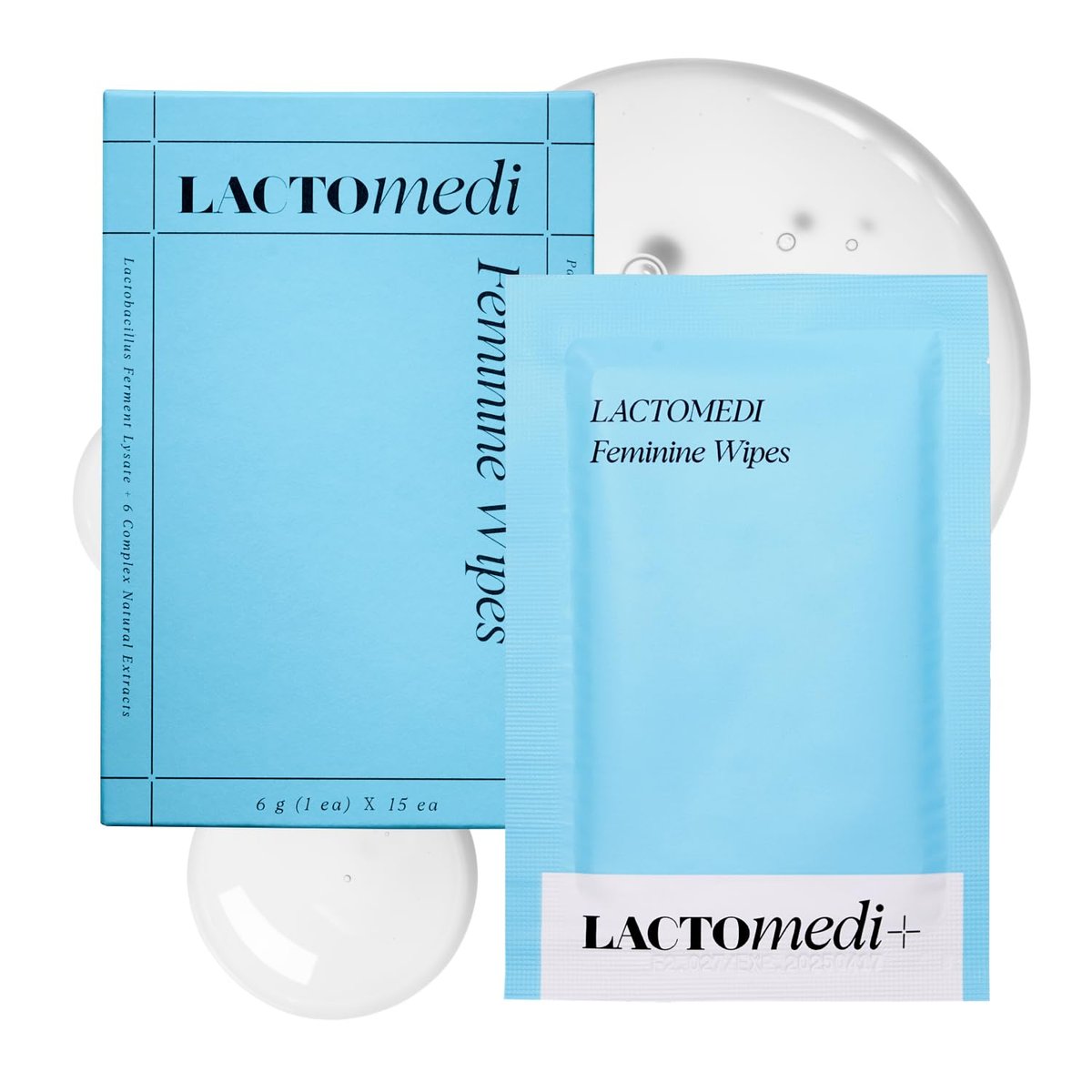LACTOMEDI Feminine Wipes – Unparfümierte, pH-hautneutrale Feuchttücher für empfindliche Haut – einzeln verpackt & spülbar – 1 Box mit 15 Tüchern