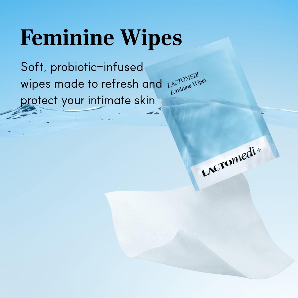 LACTOMEDI Feminine Wipes – Unparfümierte, pH-hautneutrale Feuchttücher für empfindliche Haut – einzeln verpackt & spülbar – 1 Box mit 15 Tüchern
