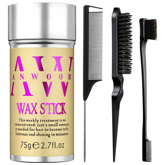 AnWoor 4er Set Edge Brush Slick Back Haarbürste, Haarpflege-Wachsstift für fliegende Haare, Rattenschwanzkämme zum Flechten, Teasing-Bürste für flauschiges Haar
