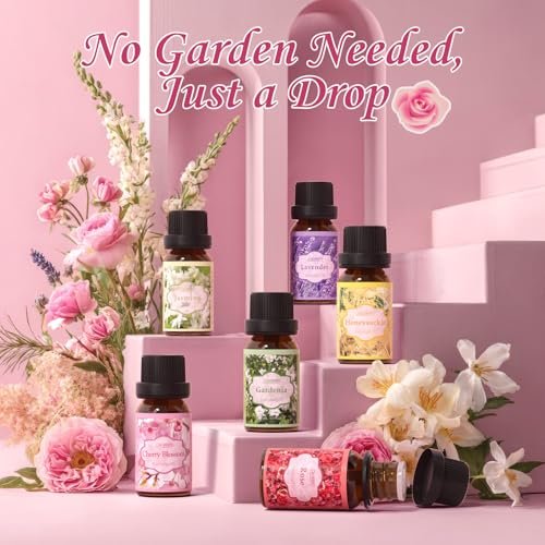 SALUBRITO Blumendüfte Set – 6x10ml Aromatherapie Öle für Diffuser & Kerzenherstellung: Jasmin, Lavendel, Rose, Gardenie, Kirschblüte, Geißblatt