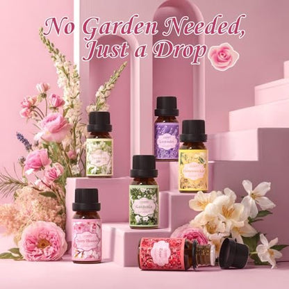 SALUBRITO Blumendüfte Set – 6x10ml Aromatherapie Öle für Diffuser & Kerzenherstellung: Jasmin, Lavendel, Rose, Gardenie, Kirschblüte, Geißblatt