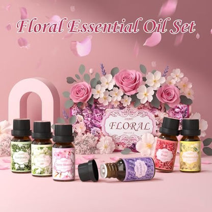 SALUBRITO Blumendüfte Set – 6x10ml Aromatherapie Öle für Diffuser & Kerzenherstellung: Jasmin, Lavendel, Rose, Gardenie, Kirschblüte, Geißblatt