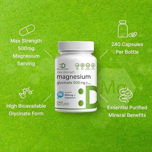 Max Stärke Magnesium Glycinat 500 mg pro Portion, 240 Kapseln | 100% cheliert für leichte Aufnahme | Essenzielles Mineral für Muskeln, Schlaf & Herzgesundheit