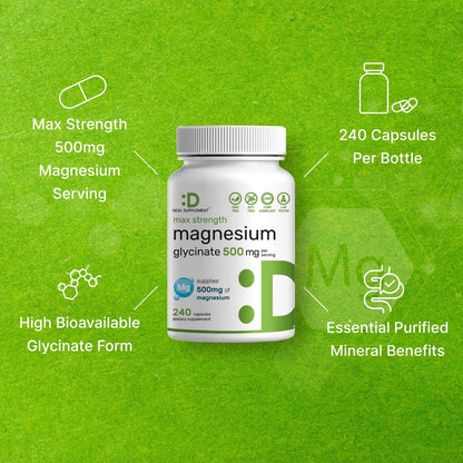 Max Stärke Magnesium Glycinat 500 mg pro Portion, 240 Kapseln | 100% cheliert für leichte Aufnahme | Essenzielles Mineral für Muskeln, Schlaf & Herzgesundheit