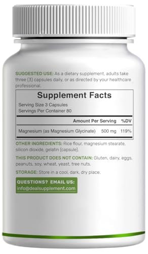 Max Stärke Magnesium Glycinat 500 mg pro Portion, 240 Kapseln | 100% cheliert für leichte Aufnahme | Essenzielles Mineral für Muskeln, Schlaf & Herzgesundheit