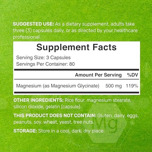 Max Stärke Magnesium Glycinat 500 mg pro Portion, 240 Kapseln | 100% cheliert für leichte Aufnahme | Essenzielles Mineral für Muskeln, Schlaf & Herzgesundheit